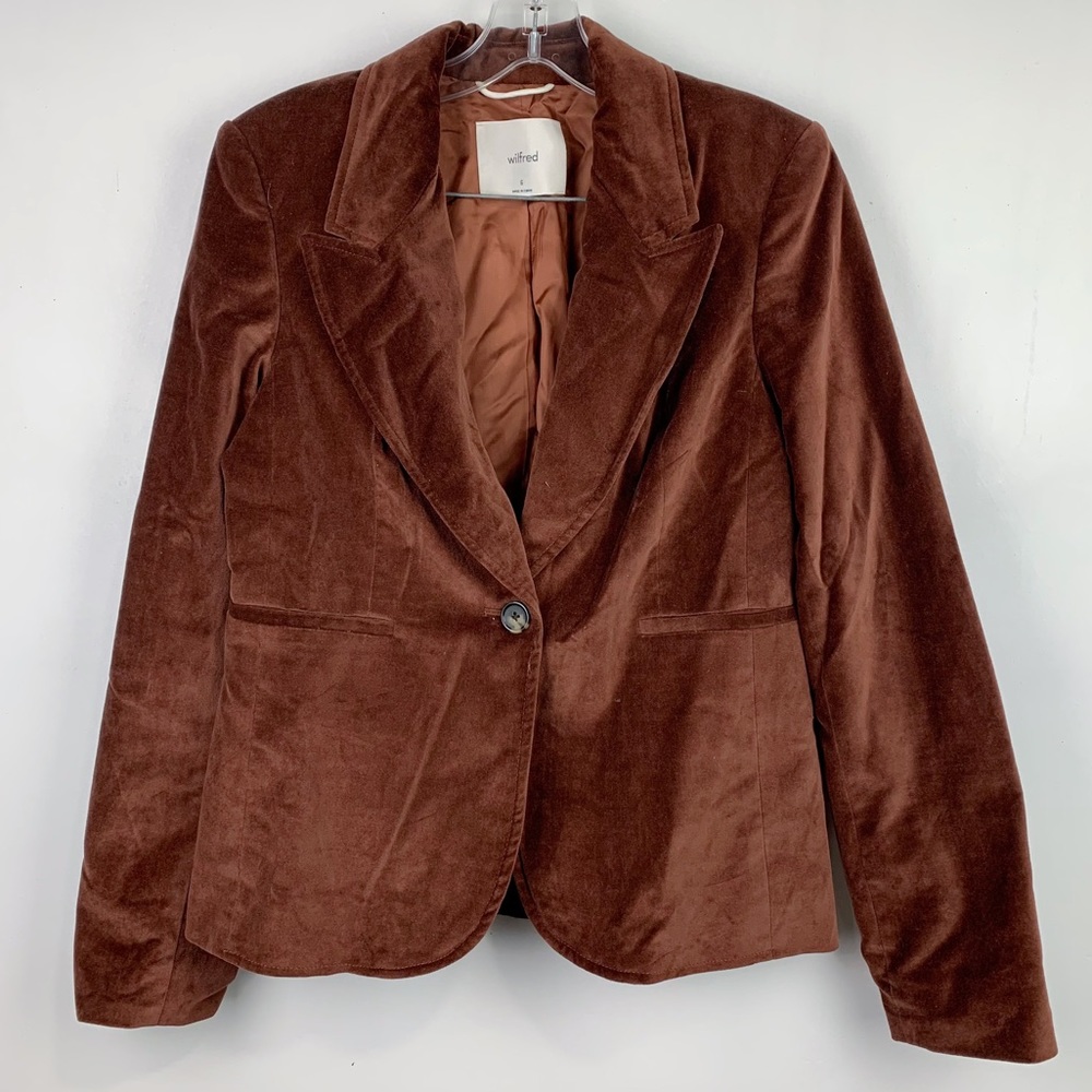 Aritzia Wilfred Mona Velvet Single Button Blazer Brown Size 6